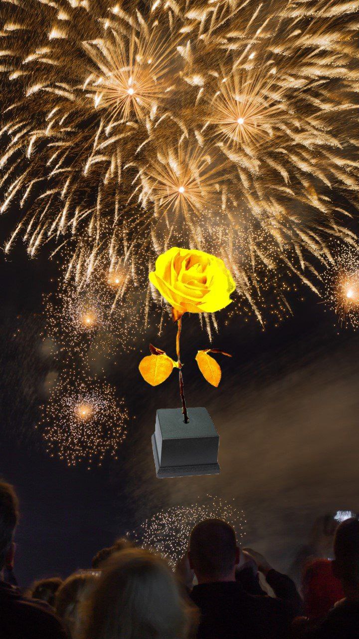 The MARSHALL AWARD golden rose crowned by fireworks over a Hollywood crowd